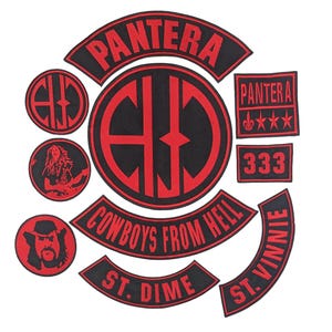 Red Pantera Embroidered Patch Set | Cowboys From Hell Back Patch Kit | Custom Biker Vest & Jacket Patches | Iron On Patch | Gift For Him