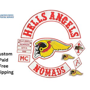 Red Hells Angels Nomads Biker Patch Set | Winged Skull, MC, 1%, Rocker Embroidery | Gift For Him