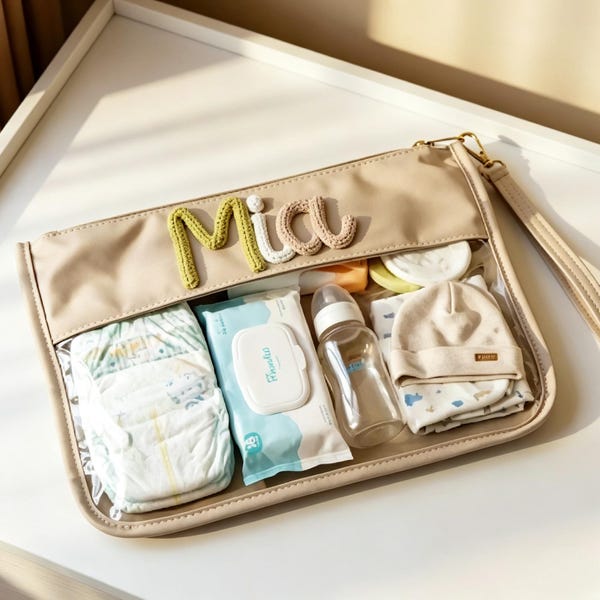 Personalized Crochet Name Diaper Clutch – Waterproof Travel Organizer Bag