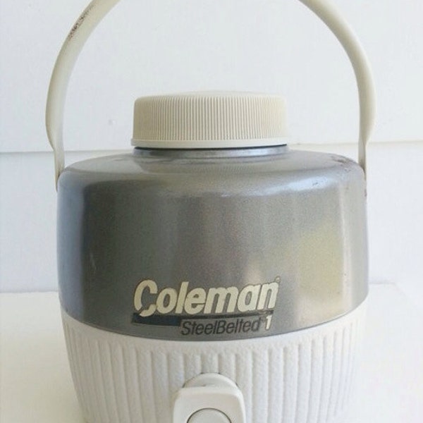 vintage retro coleman grey cooler, water cooler, thermos, picnic cooler, camping gear, vintage camping