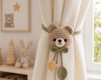 Fermacravatta per tenda a forma di orsetto all'uncinetto, supporto per tenda per cameretta, decorazione a forma di orsetto, fermatende fatto a mano, decorazione per la cameretta del bambino.