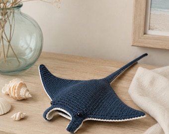 Schema PDF per realizzare una manta all'uncinetto, schema amigurumi di una razza, animale marino all'uncinetto, peluche a tema marino, decorazione marina