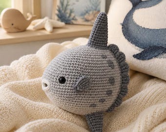 マンボウの編み図（PDF）、海の魚のあみぐるみ、マンボウの編みぐるみ、海の生き物のぬいぐるみの編み図