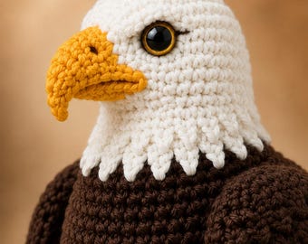 Schema PDF per aquila calva all'uncinetto, schema amigurumi di aquila, tutorial per uccello all'uncinetto, peluche di aquila americana, decorazione a tema fauna selvatica