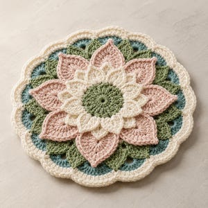 Crochet Flower Coaster Pattern, Lotus Mandala Coaster PDF, Floral Mug Rug, Boho Table Decor Crochet Pattern
