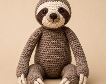 Peluche di bradipo all'uncinetto, giocattolo amigurumi di bradipo fatto a mano, animale di peluche, decorazione per la cameretta a tema bosco, regalo per baby shower