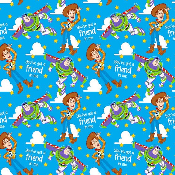Toy Story Fabric Woody Buzz Lightyear Fabric Sky Cloud Fabric Cartoon fabric Sewing Fabric 100% Cotton Fabric By The Half Yard