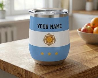Argentina Flag Wine Tumbler Argentine Gift Soccer Fan Cup Gaucho Drinkware Stainless Steel Travel Wine Glass