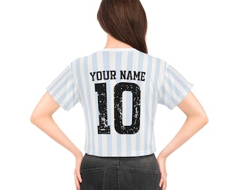 Argentina Personalized Crop Top Custom Name Soccer Shirt Argentine Fan Crop Tee Football Top Gift