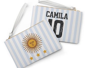 Argentina Personalized  Stipped Wallet Custom Name Pouch Argentine Fan  Wristlet Clutch Soccer Gift Travel Bag
