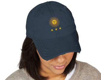 Argentina Sun of May Dad Hat Distressed Baseball Cap Argentine Soccer Fan Hat Vintage Embroidered Football Cap