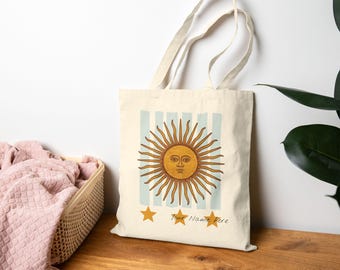 Argentina Canvas Tote Bag Sun of May Tote Argentine Gift Reusable Market Bag Soccer Fan Tote Three Stars Shopper Bag