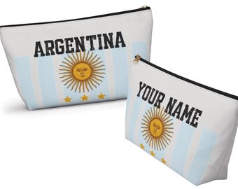 Personalized Argentina Toiletry Bag Custom Name Travel Pouch Sun of May Dopp Kit Argentina Fan Gift Cosmetic Bag Futbol Pencil Case
