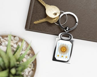 Argentina Sun of May Keychain Argentine Flag Key Ring Soccer Fan Gift Backpack Charm Travel Accessory Argentina Gift