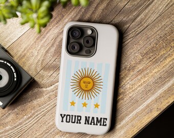 Personalized Argentina Phone Case Custom Name iPhone Case Sun of May Argentina Flag Cover Soccer Fan Gift Three Stars