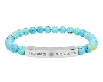 Engraved Bar Natural Stone Bracelet | Stretch Beaded Bracelet