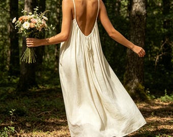 Handgefertigtes rückenfreies Kleid für Frauen, Maxi-Sommerkleid mit offenem Rücken, Boho-Maxikleid, übergroße Lounge-Sommer-Abdeckung,Resort-Abnutzung