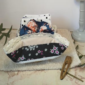 panier patchwork avec 7 Lingettes lavables + chouchou, Coffret bien-être artisanal, panier de rangement, Cadeau fait main, zéro déchets