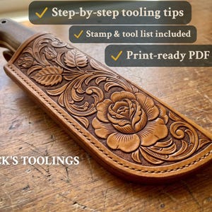 Rose & Vine Knife Sheath Leather Tooling Pattern - Printable Digital Download for Knife Sheath, Wallet Panel - Intermediate Sheridan Floral