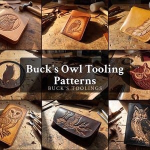 Motifs de têtes de hibou pour cuir - 9 modèles pour portefeuilles, porte-cartes et sous-verres - Téléchargement numérique PDF imprimable