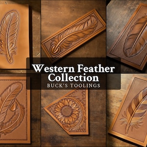 Feather Leather Tooling Pattern PDF, 6 Western Carving Designs, Printable Tracing Templates for Cuffs Wallets Keychains, Digital Download
