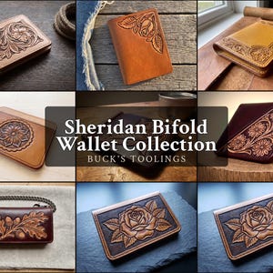 Sheridan Leather Tooling Patterns - 8 Wild Rose Floral Designs for Bifold Wallets, Card Holders, Checkbooks - Printable PDF Digital Download