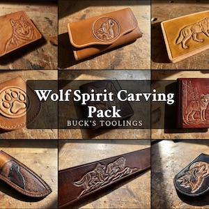 Motifs de travail du cuir « Esprit du loup » - 9 motifs animaliers pour portefeuille, porte-cartes, porte-monnaie - Tête de loup (téléchargement PDF)