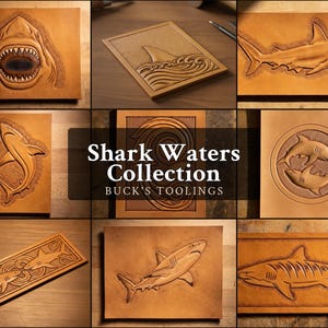 Shark Leather Tooling Pattern PDF, 8 Ocean Carving Designs, Printable Tracing Templates for Key Fobs Wallets Cuffs, Digital Download