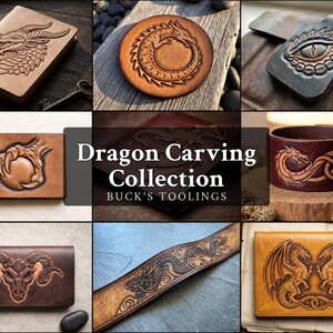 Dragon Leather Tooling Patterns - 9 Mythical Dragon Designs for Wallets, Journal Covers, Key Fobs - Wyvern Celtic Dragon - Printable PDF
