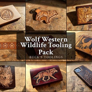 Wolf Western Wildlife Leather Tooling Designs - 9 Animal Patterns for Card Holders Coasters Patches - Howling Wolf - Printable PDF