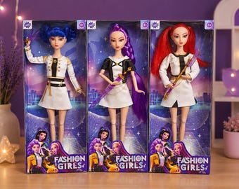 Anime Warrior Princess Dolls Set – 3 Fashion Dolls with Pastel Hair & Toy Sword