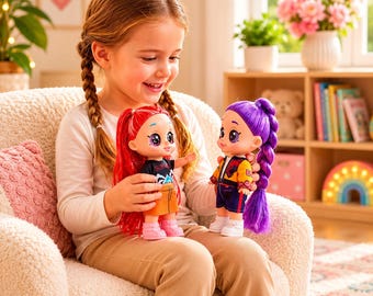 Cute Fashion Doll Set of 3 with Mini Pet Figures, Big Eye Dolls, Colorful Hair Toys, Girls Collectible Dolls, Birthday Gift for Kids