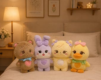 Cute Kawaii Plush Toy Set | Bunny Bear Chick Stuffed Animals | Pastel Plushies Collection | Nursery Room Decor | Cute Gift for Girls