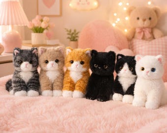 Cute Realistic Cat Plush Set, Kawaii Kitten Stuffed Animals Collection, Soft Plush Toy Gift for Kids, Cat Lover Nursery Decor