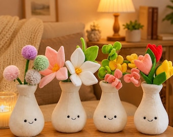 Cozy Flower Vase Plush Decor, Kawaii Stuffed Flower Arrangement, Cute Gift Idea