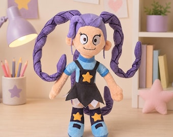 Anime Inspired Plush Doll 15cm, Purple Hair Stuffed Toy, Kawaii Plushie Gift, Cute Room Decor Accessory