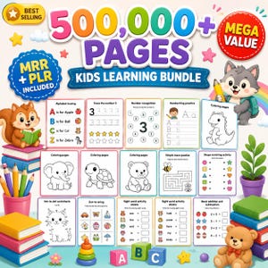 Può includere: Un pacchetto didattico digitale per bambini con oltre 500.000 pagine di schede educative, tra cui tracciamento dell'alfabeto, riconoscimento dei numeri, scrittura, pagine da colorare, labirinti, abbinamento di forme e problemi di matematica.