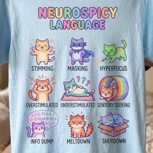 Camiseta Neurospicy Language Cat, Camiseta AuDHD Comfort Colors, Regalo para personas neurodivergentes