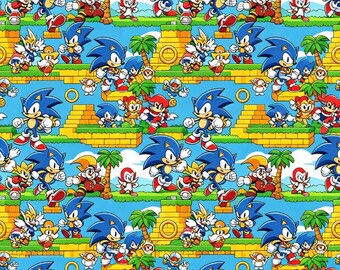 Tela clásica de Sonic the Hedgehog, tela del juego Green Hill Zone, tela para coser, tela para decoración de sala de juegos, tela de algodón, por medio metro.