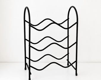 Vintage Schwarz Metall Weinregal | Arbeitsplatte 5 Flaschen Weinhalter | Minimalistische Küchen Aufbewahrung | Modernes Bauernhaus Dekor