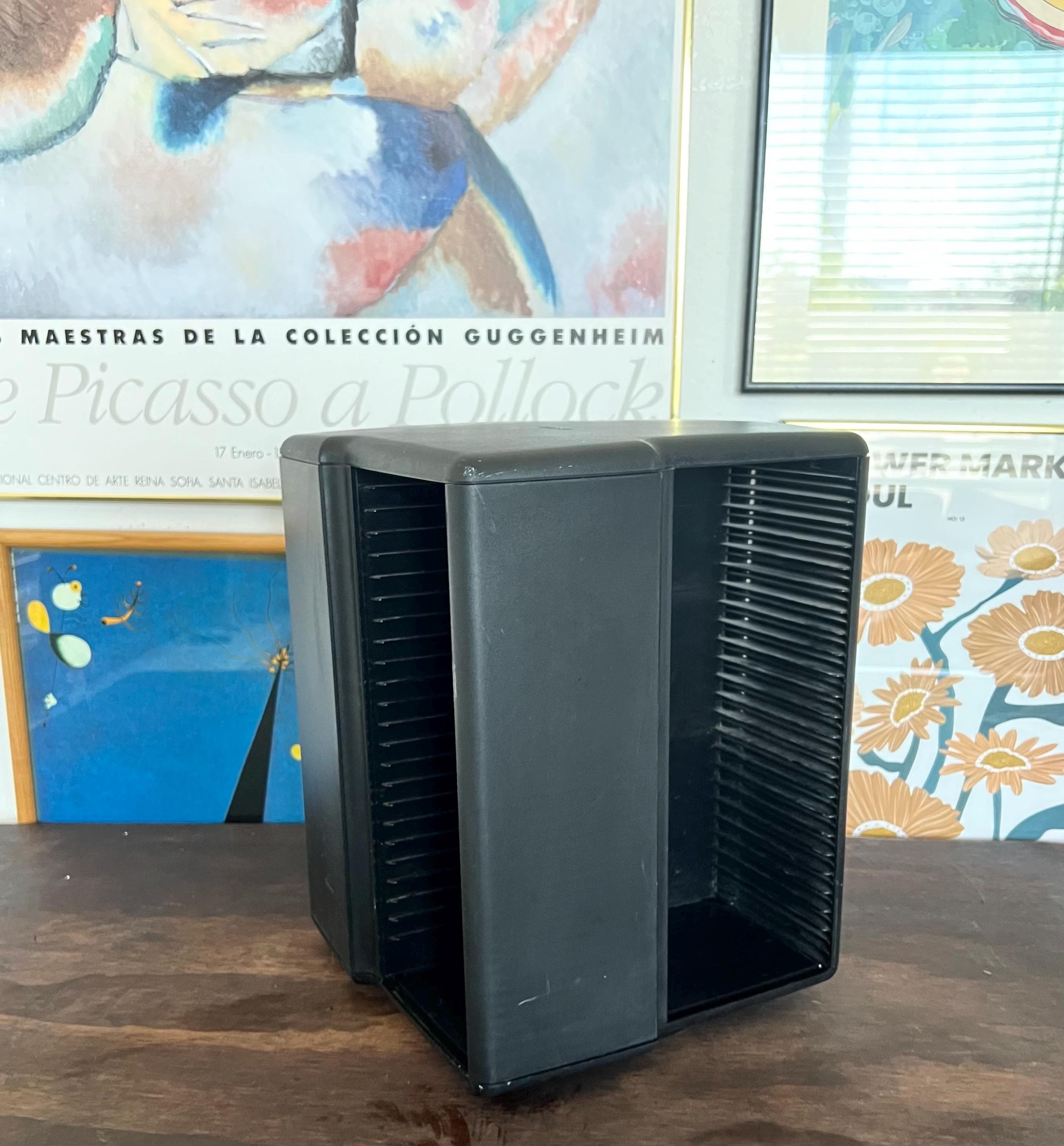 Vintage Black Plastic CD/DVD Organizer Rotating Media Holder, 30 Disc Caddy