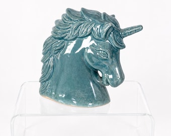 Vintage Blue Ceramic Unicorn Figurine | Whimsical Mama and baby | Fantasy Decor | | Nursery Decor