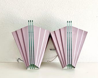 Vintage Art Deco Pink Wall Sconce Lamps – Pair of Retro Fan-Shaped Accent Lights