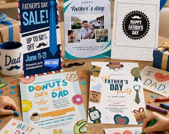 Father's Day 5-in-1 Card Template, Editable in Canva, Personalized Printable Card, Digital Gift Keepsake