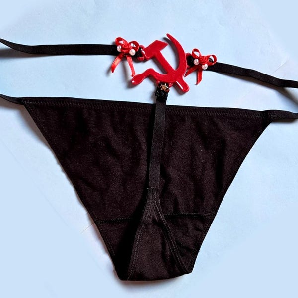 Communist g-string - red bows and beads