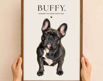 Ritratto personalizzato di animale domestico / Stampa digitale con nome del cane e testo personalizzato / Decorazione murale personalizzata con animali