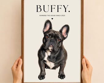 Illustrazione personalizzata del ritratto del tuo animale domestico / Nome del cane, testo personalizzato (download digitale)