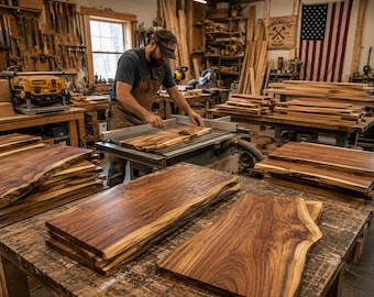Solid Walnut Live Edge Table Top, South American Walnut Wood Slab, Waterproof Desktop, Dining & Coffee Table Top