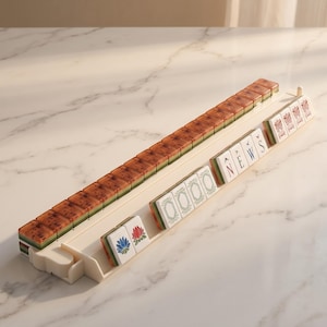 Mahjongset met leren tas | Tegels met bloemen- en lotusmotief | Draagbaar Mahjongspel voor op reis | Cadeau voor spelliefhebbers en verzamelaars afbeelding 3