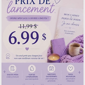 Carnet perte de poids imprimable | Planner bien-être PDF | Suivi habitudes, hydratation et motivation |  Je me choisis